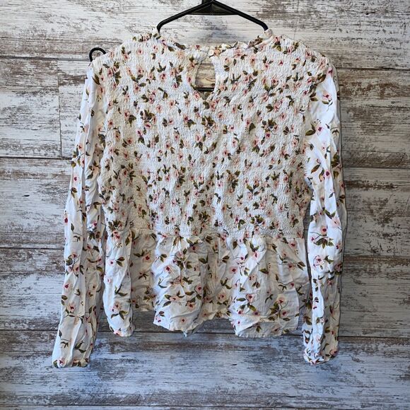 There Abouts Floral Long sleeve White Ruched Peplum Girls Top Size XL - Picture 3 of 4